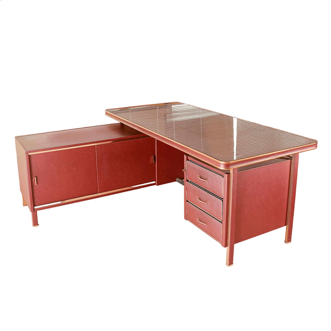 L-shaped desk in burgundy by Umberto Mascagni, 1950s 9