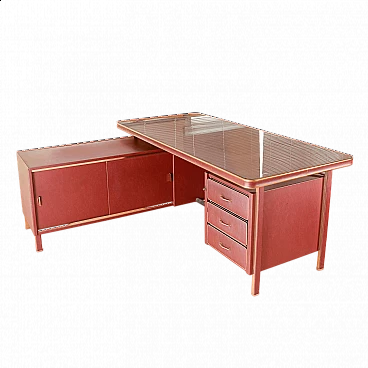 L-shaped desk in burgundy by Umberto Mascagni, 1950s