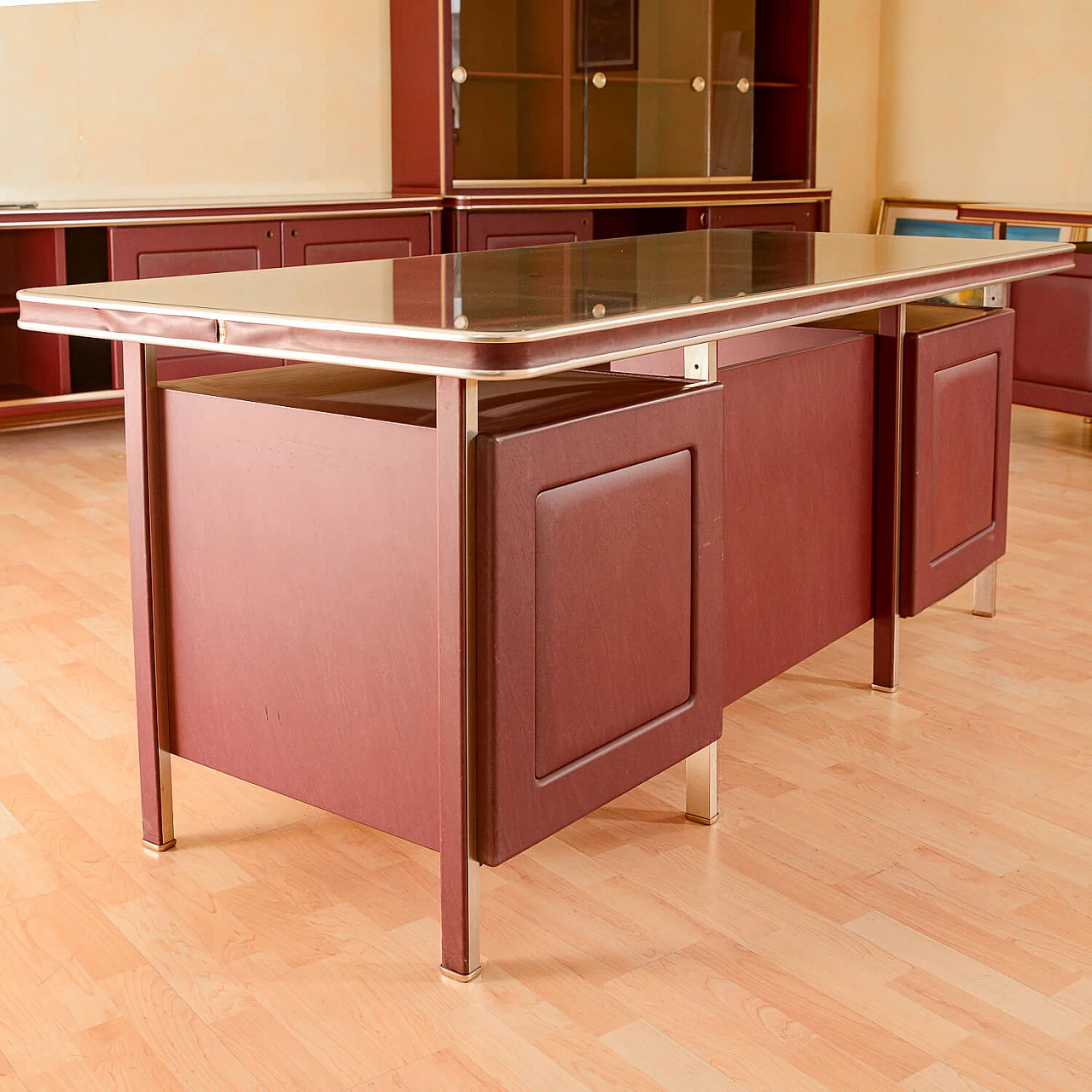 Leatherette desk with 6 drawers by Umberto Mascangi, 1950s 3