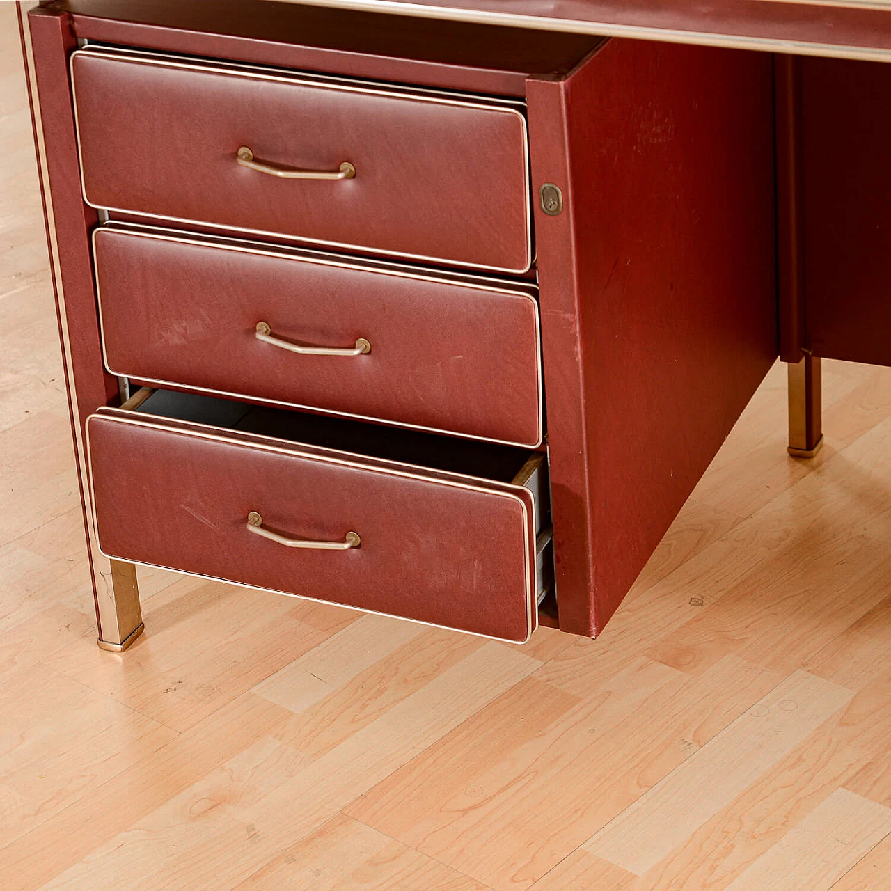 Leatherette desk with 6 drawers by Umberto Mascangi, 1950s 7