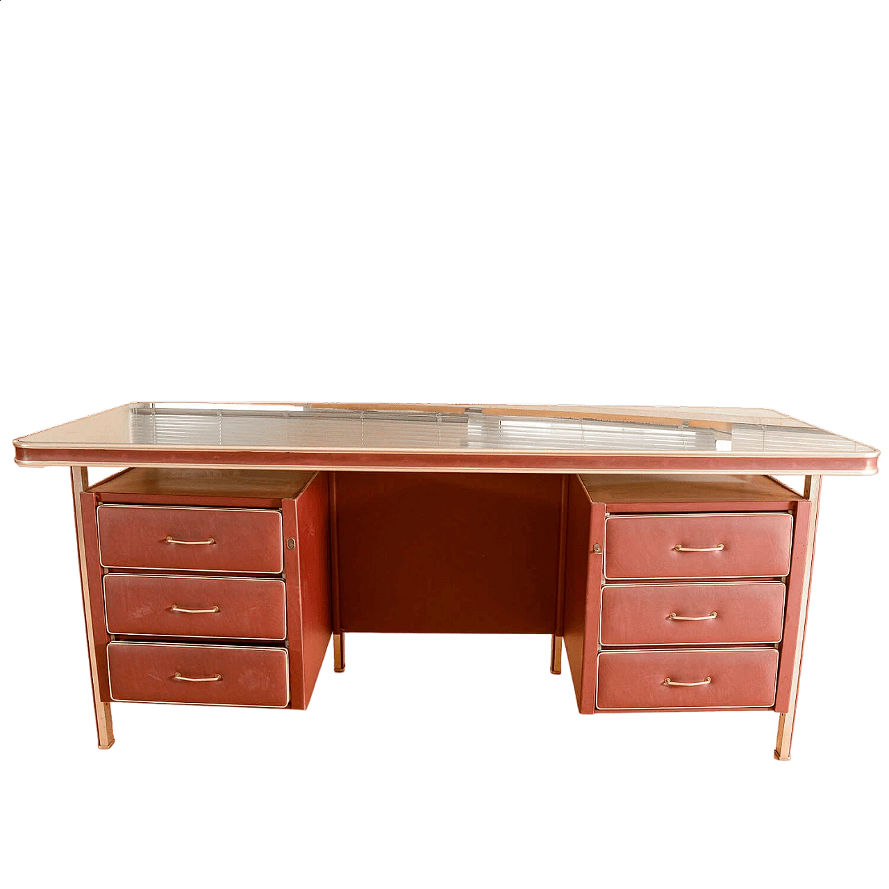 Leatherette desk with 6 drawers by Umberto Mascangi, 1950s 9