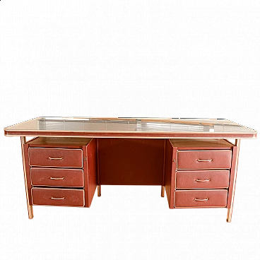 Leatherette desk with 6 drawers by Umberto Mascangi, 1950s