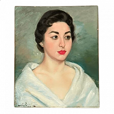 Art Nouveau style female portrait, oil painting on canvas, 1960s
