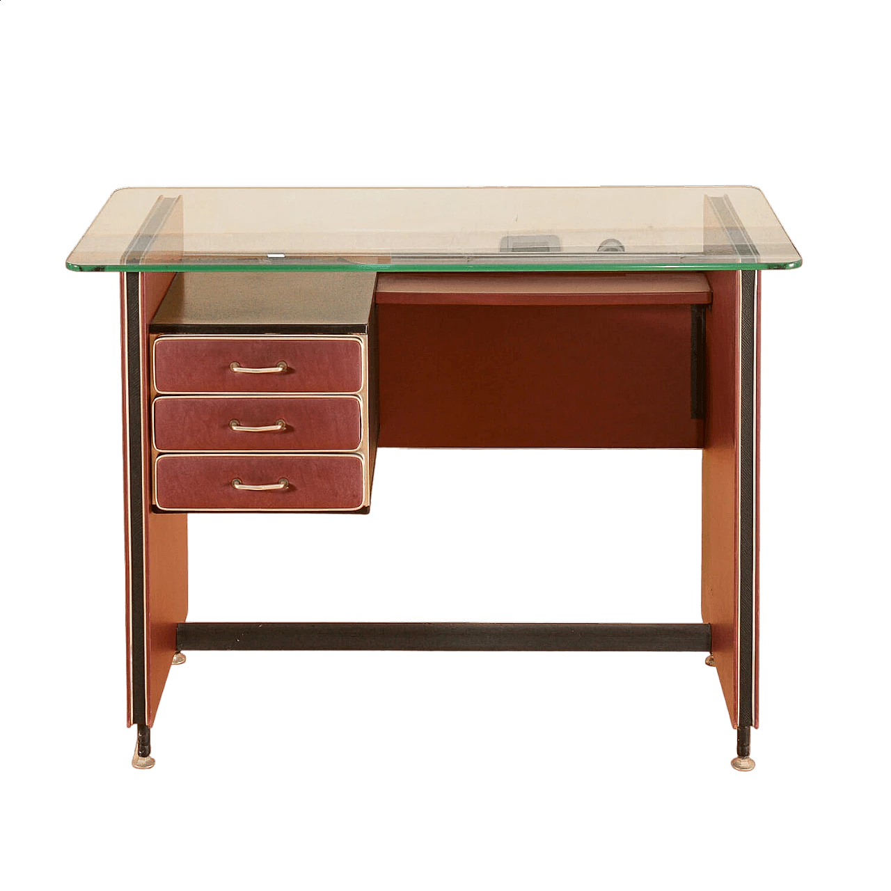 Burgundy leatherette writing desk by Umberto Mascagni, 1950s 9