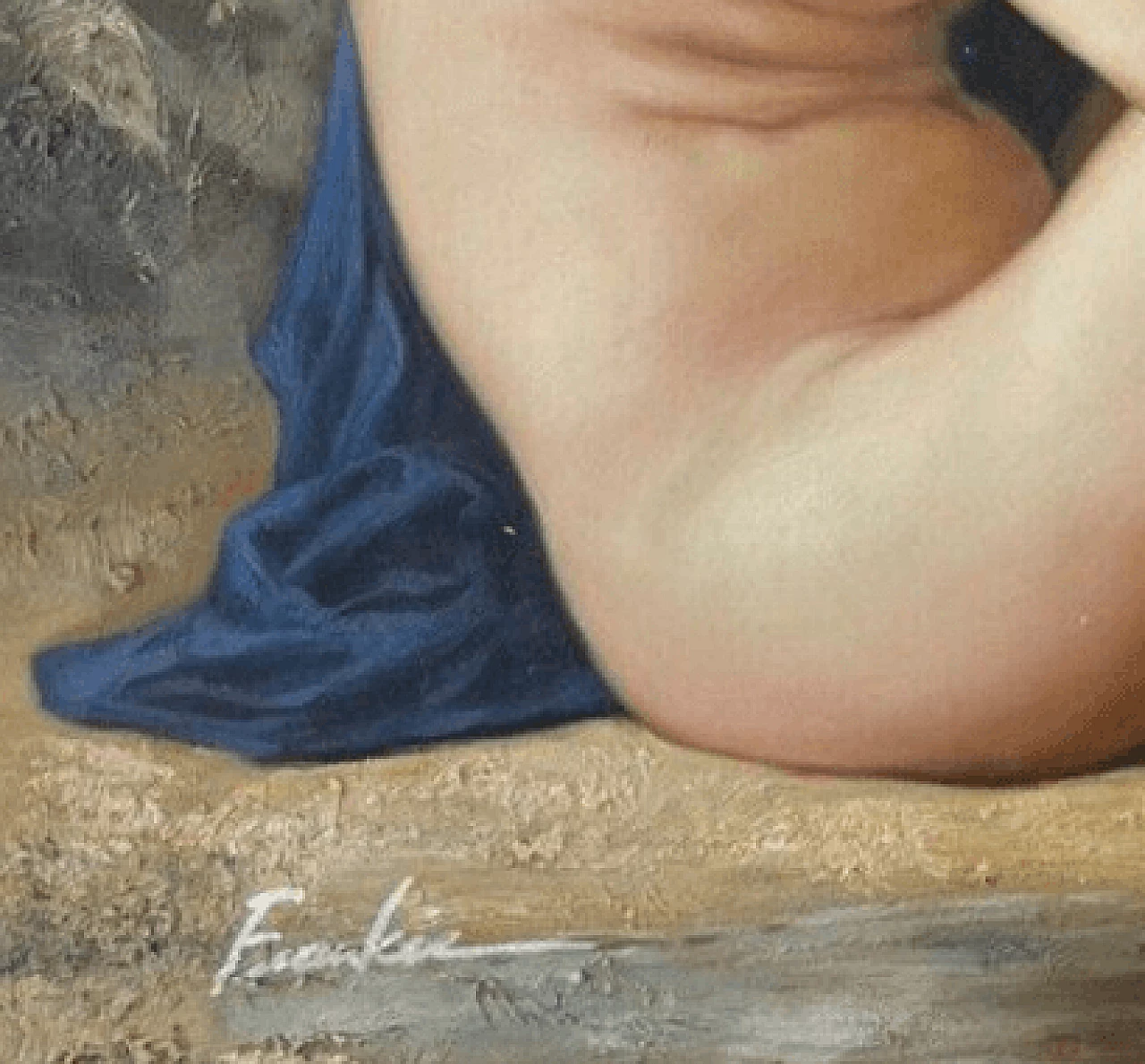 Nudo femminile seduto, dipinto a olio su tela, anni '80 1