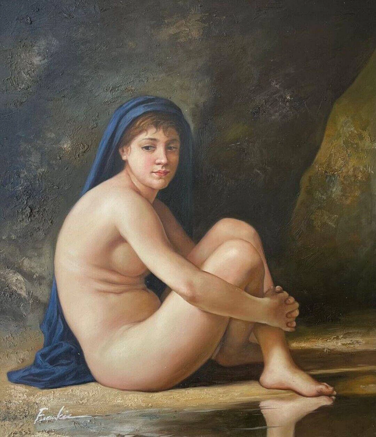 Nudo femminile seduto, dipinto a olio su tela, anni '80 3