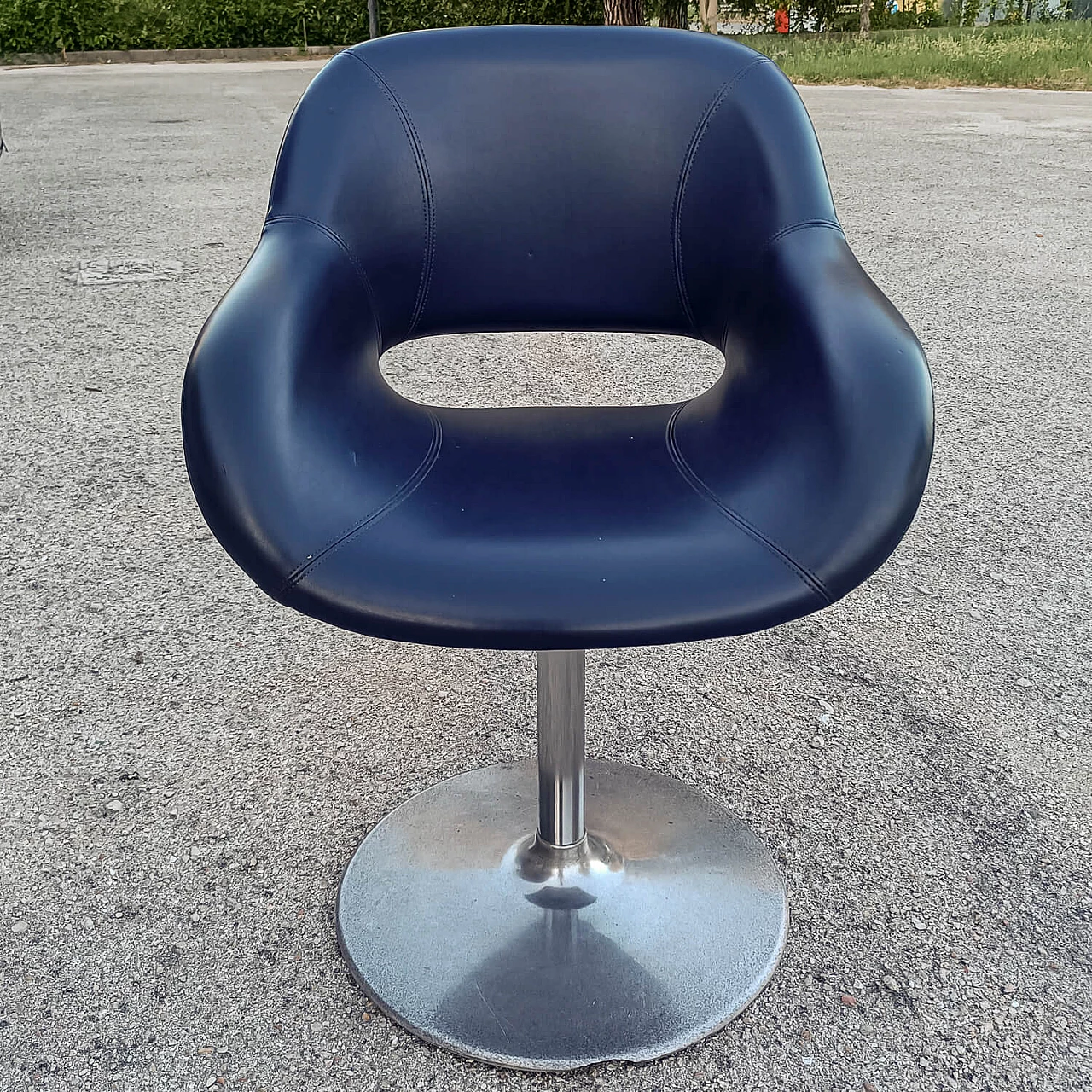 Leather vilpelle swivel armchair with metal pedestal, 1980s 1