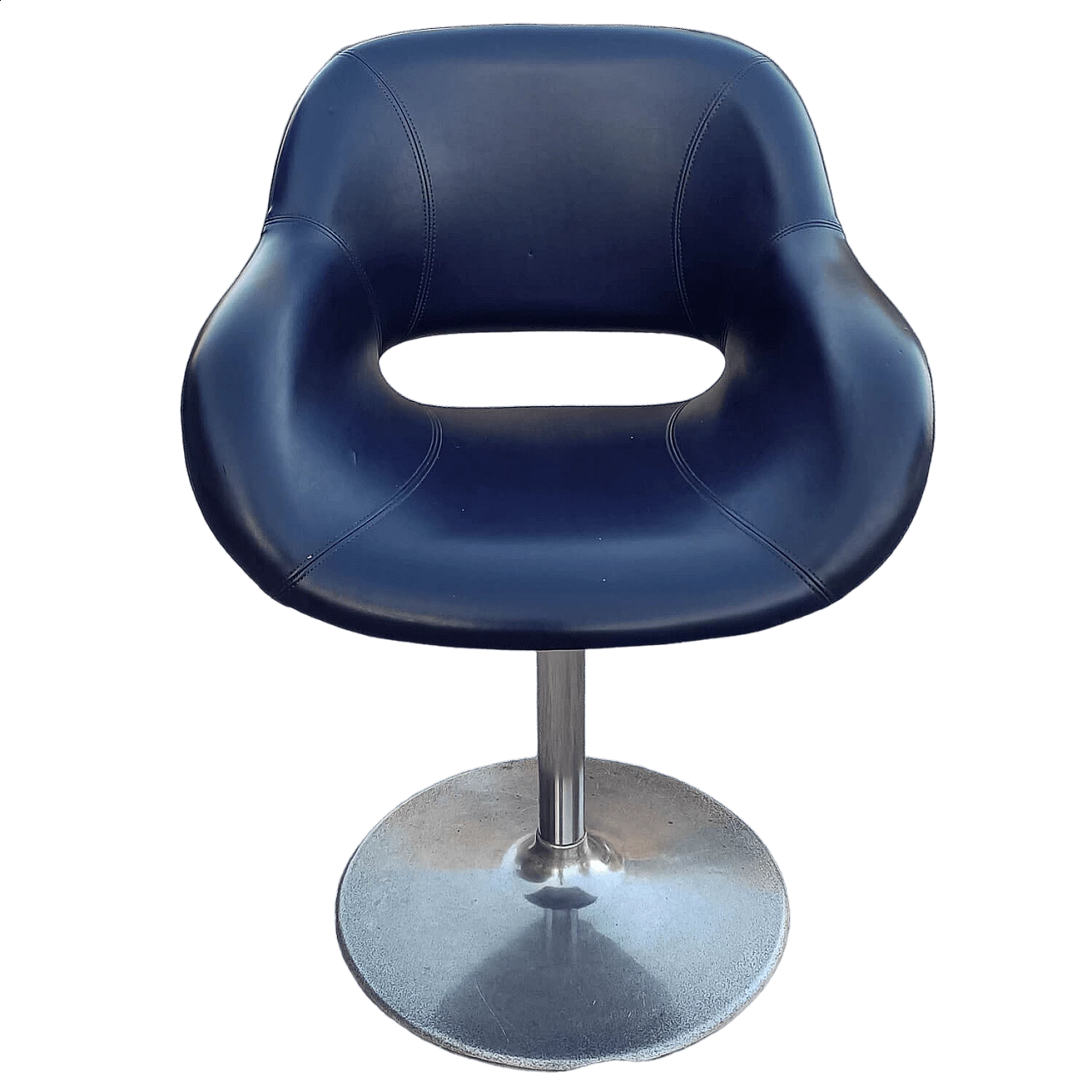 Leather vilpelle swivel armchair with metal pedestal, 1980s 9