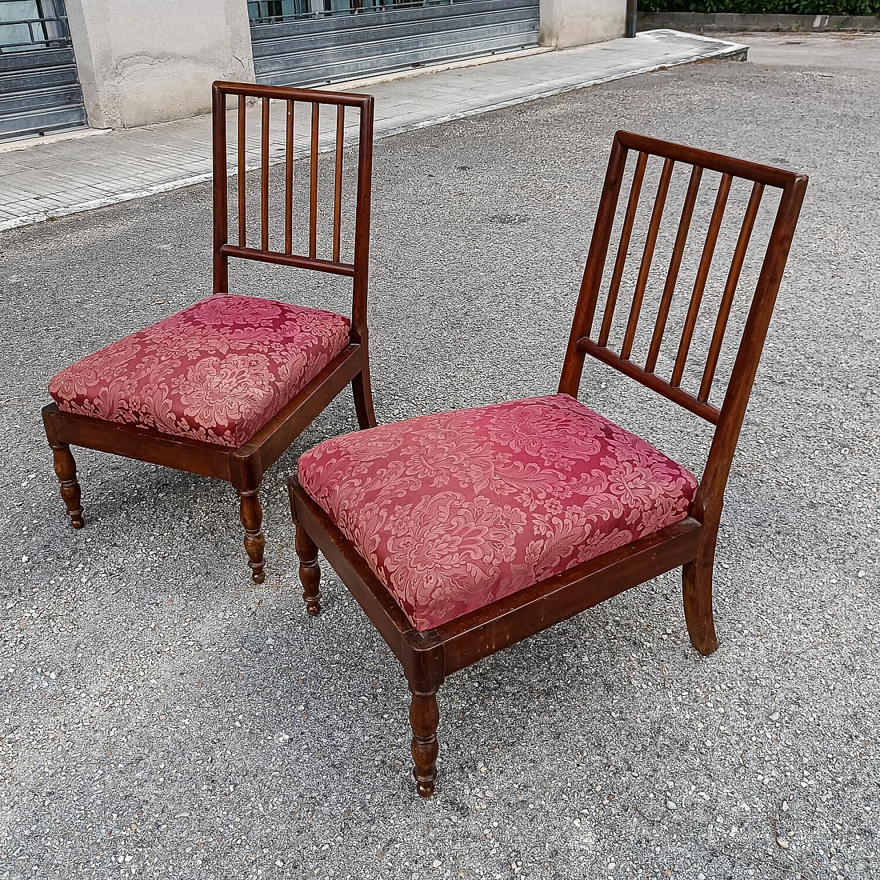 Pair of small armchairs in wood and fabric, early 20th century 3