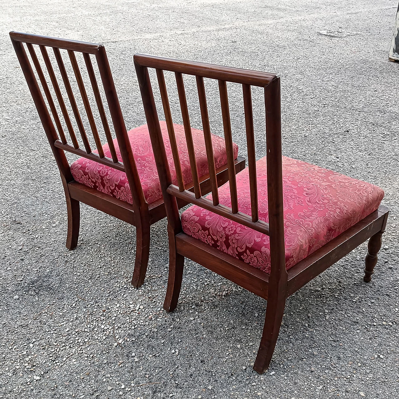 Pair of small armchairs in wood and fabric, early 20th century 4