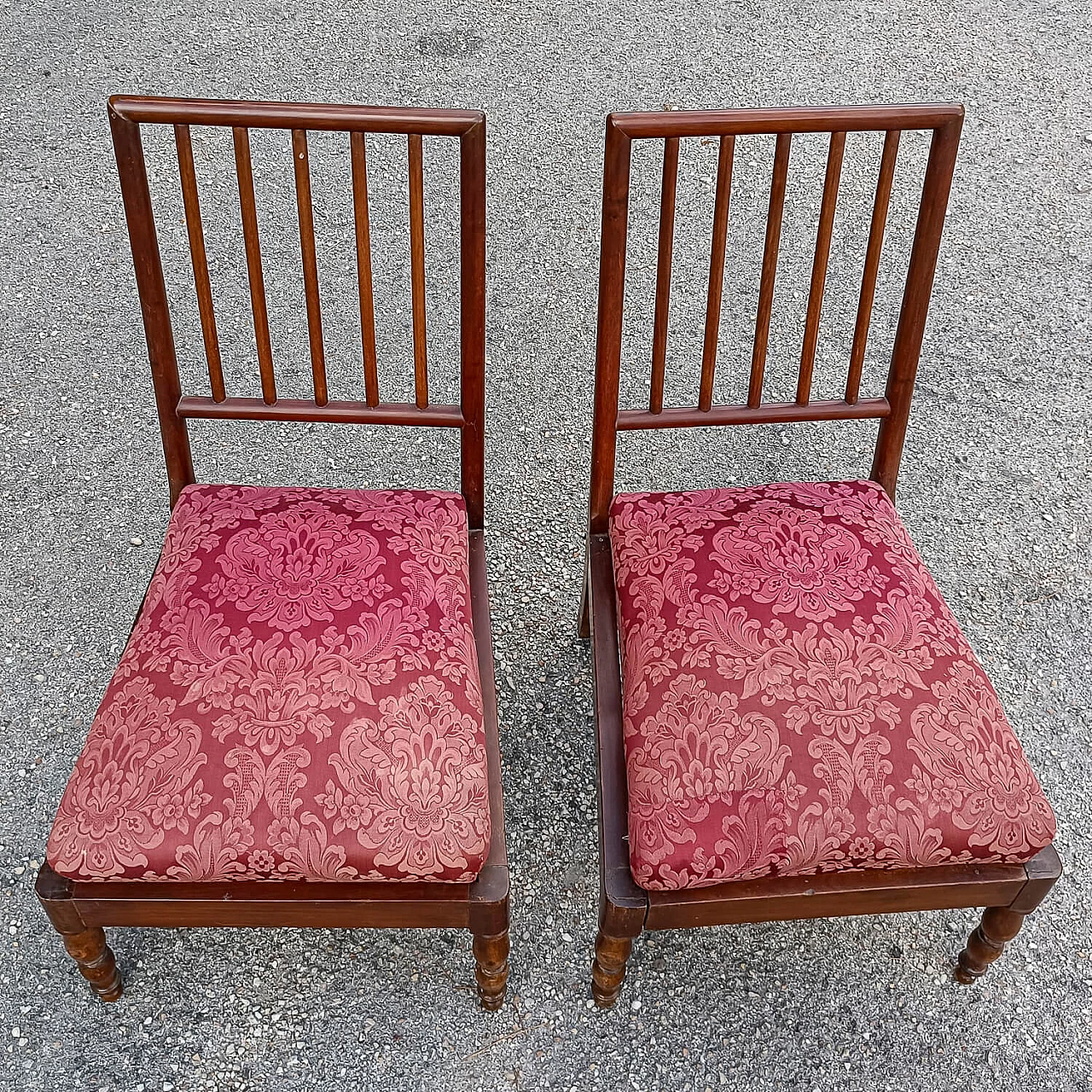 Pair of small armchairs in wood and fabric, early 20th century 5