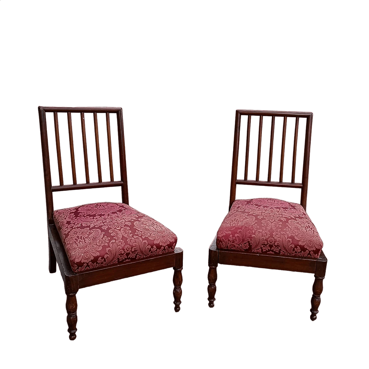 Pair of small armchairs in wood and fabric, early 20th century 9