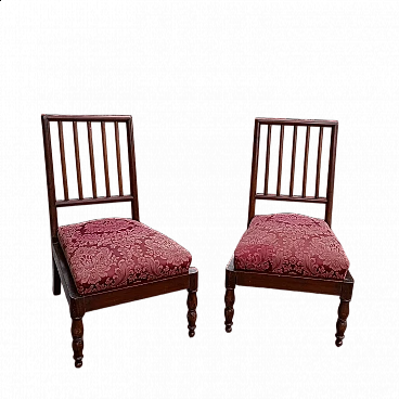 Pair of small armchairs in wood and fabric, early 20th century
