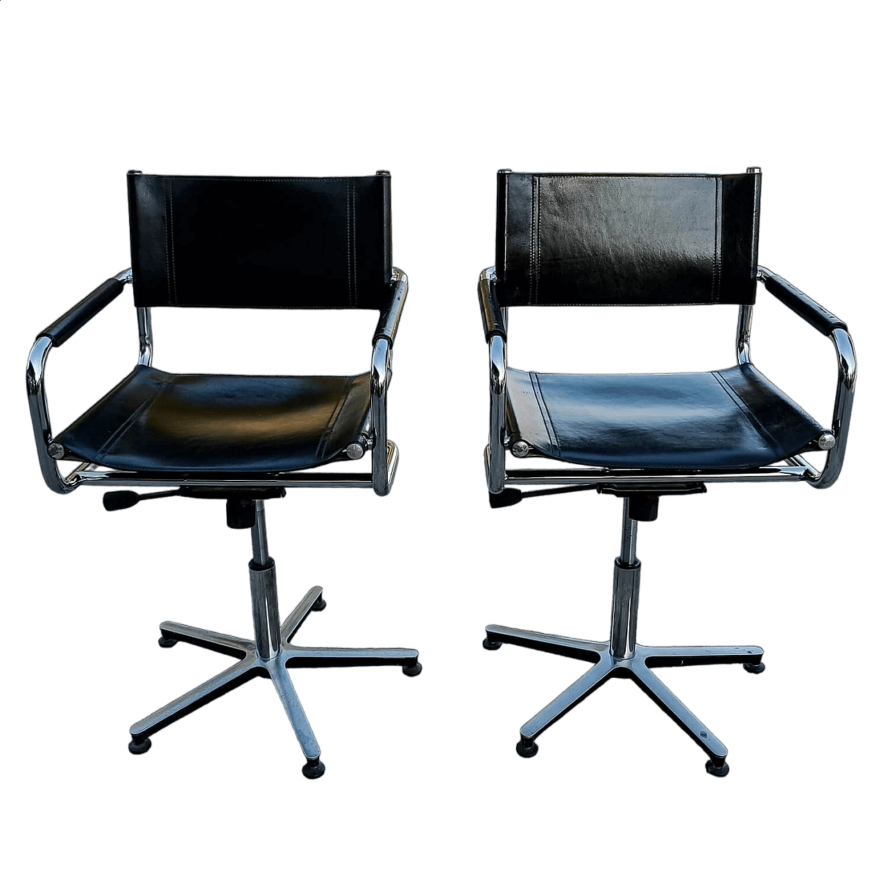 Pair of Mart Stam style studio chairs in leather and steel, 1980s 9