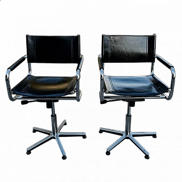 Pair of Mart Stam style studio chairs in leather and steel, 1980s