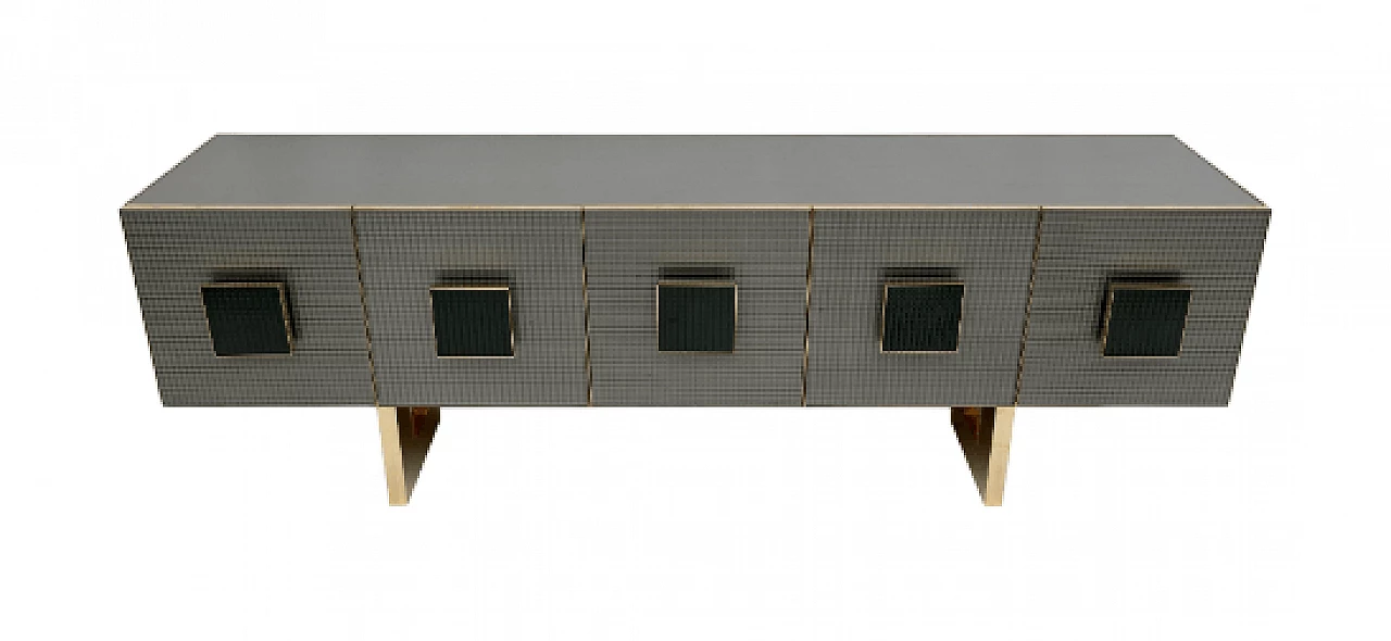 Credenza in vetro colorato e ottone, anni '80 1