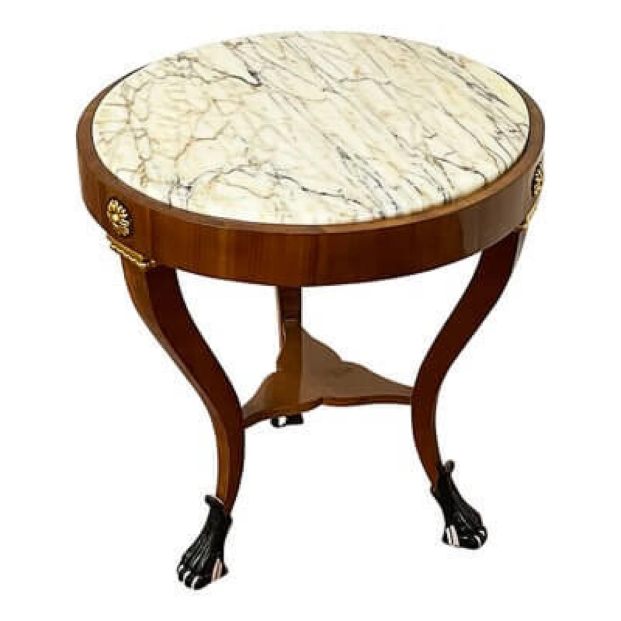 Pair of French walnut coffee tables with marble top, 1990s 6