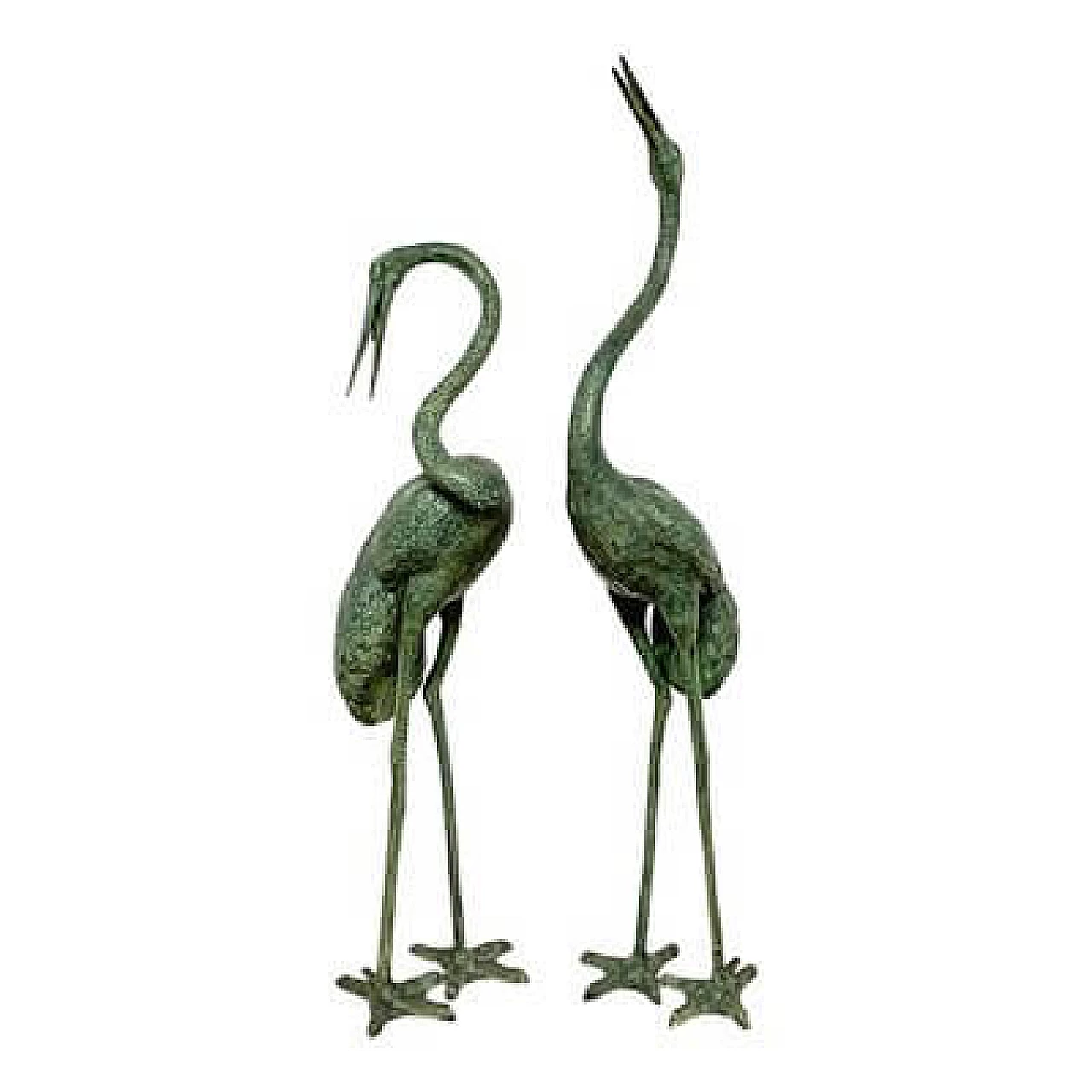 Pair of patinated bronze heron fountain sculptures, 1960s 1