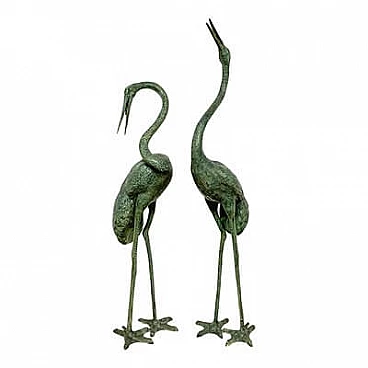 Pair of patinated bronze heron fountain sculptures, 1960s