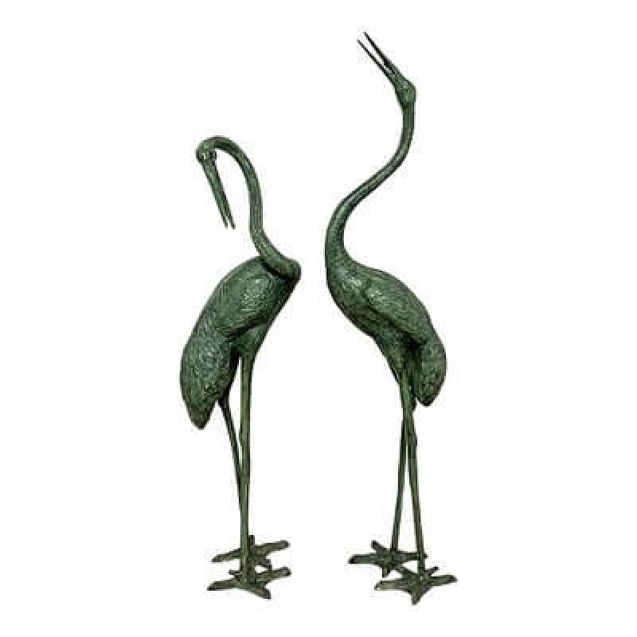 Pair of patinated bronze heron fountain sculptures, 1960s 2