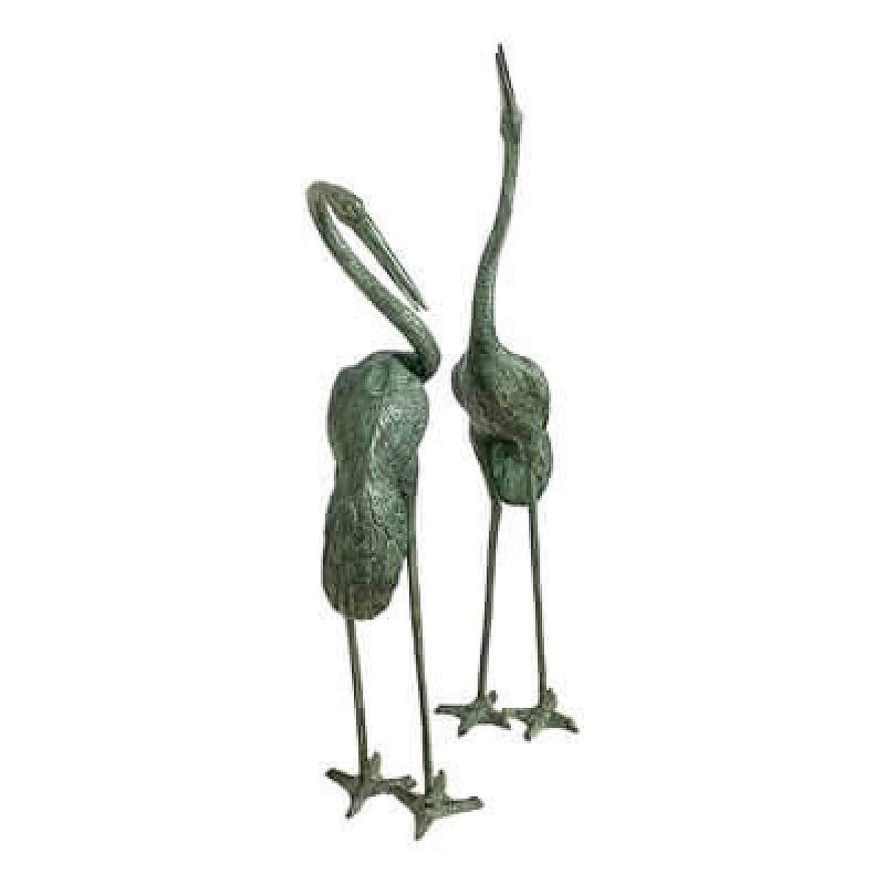 Pair of patinated bronze heron fountain sculptures, 1960s 3