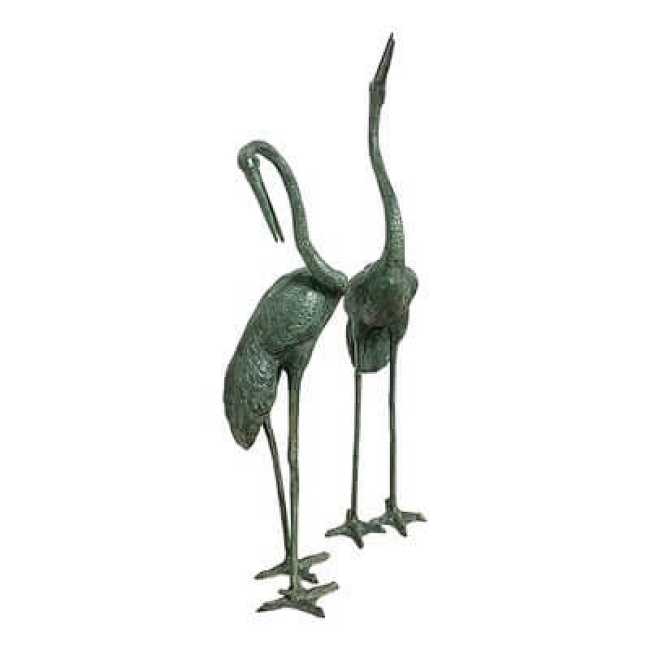 Pair of patinated bronze heron fountain sculptures, 1960s 4