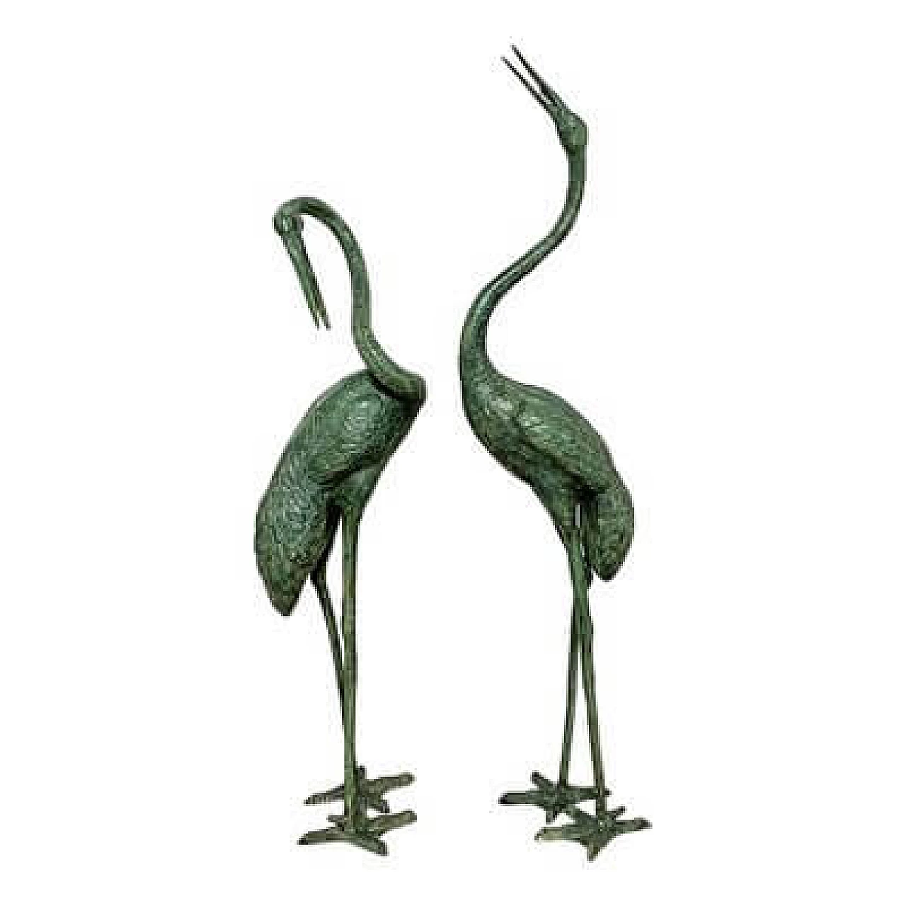 Pair of patinated bronze heron fountain sculptures, 1960s 5