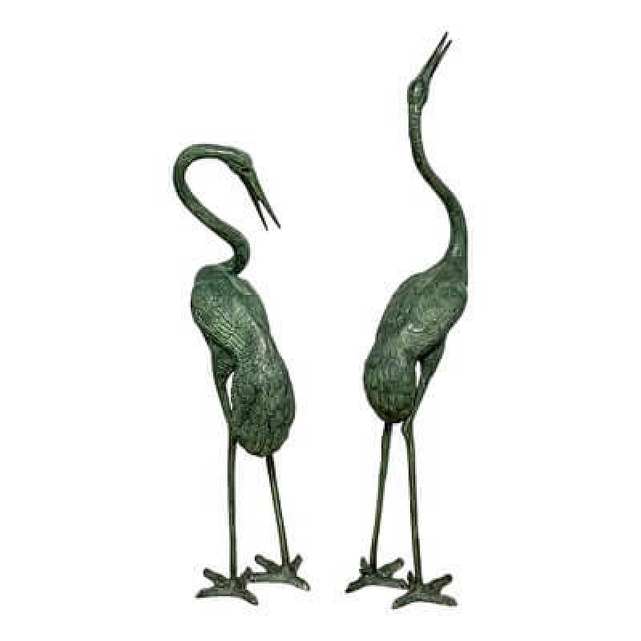 Pair of patinated bronze heron fountain sculptures, 1960s 8