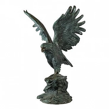 Green patinated bronze eagle sculpture, 1970s