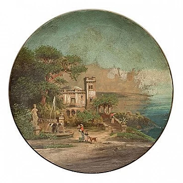 Piatto in porcellana con Castello di Sorrento nel Golfo di Napoli, inizio '900