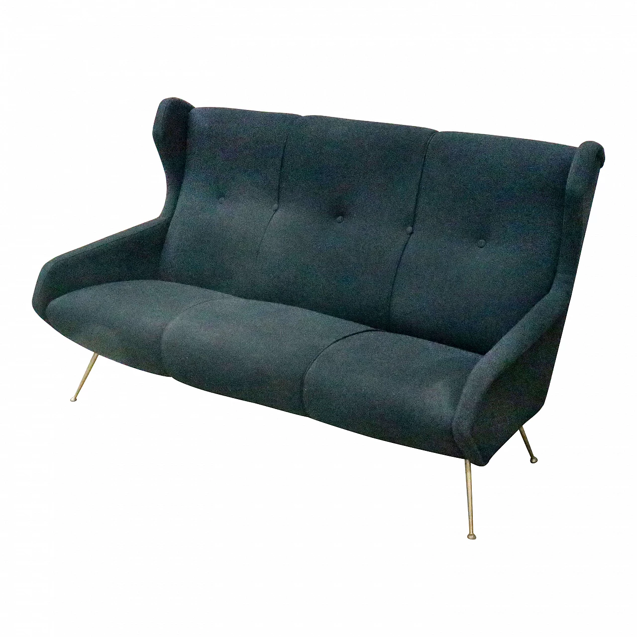 Black fabric sofa with brass feet, 1950s 2