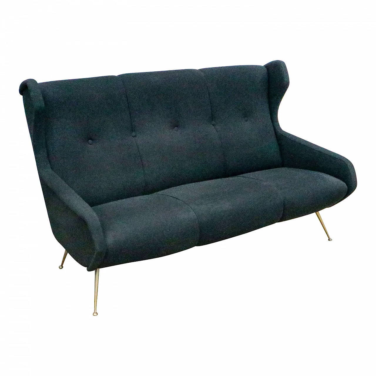 Black fabric sofa with brass feet, 1950s 3