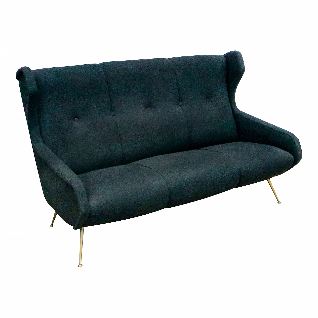 Black fabric sofa with brass feet, 1950s 4