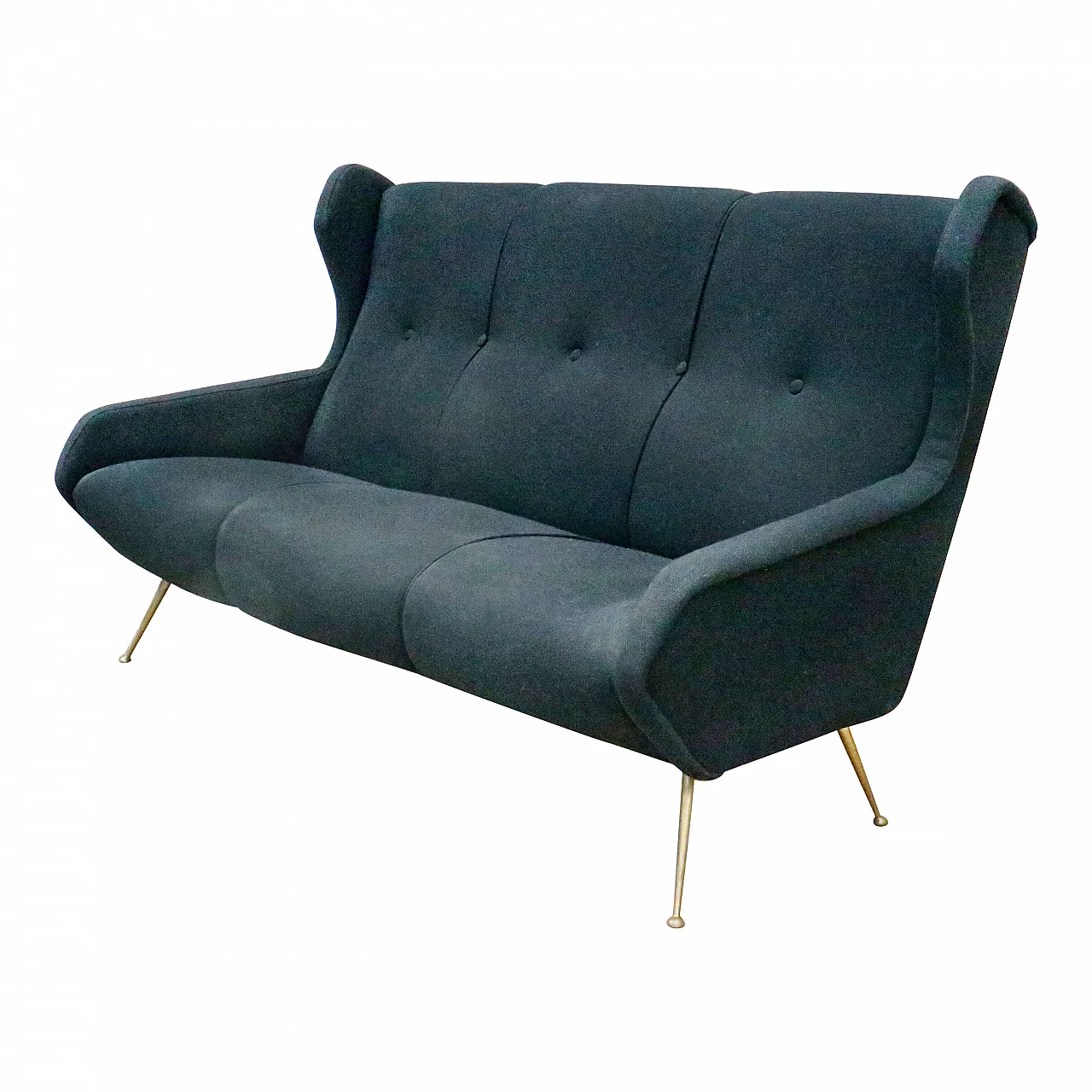 Black fabric sofa with brass feet, 1950s 5