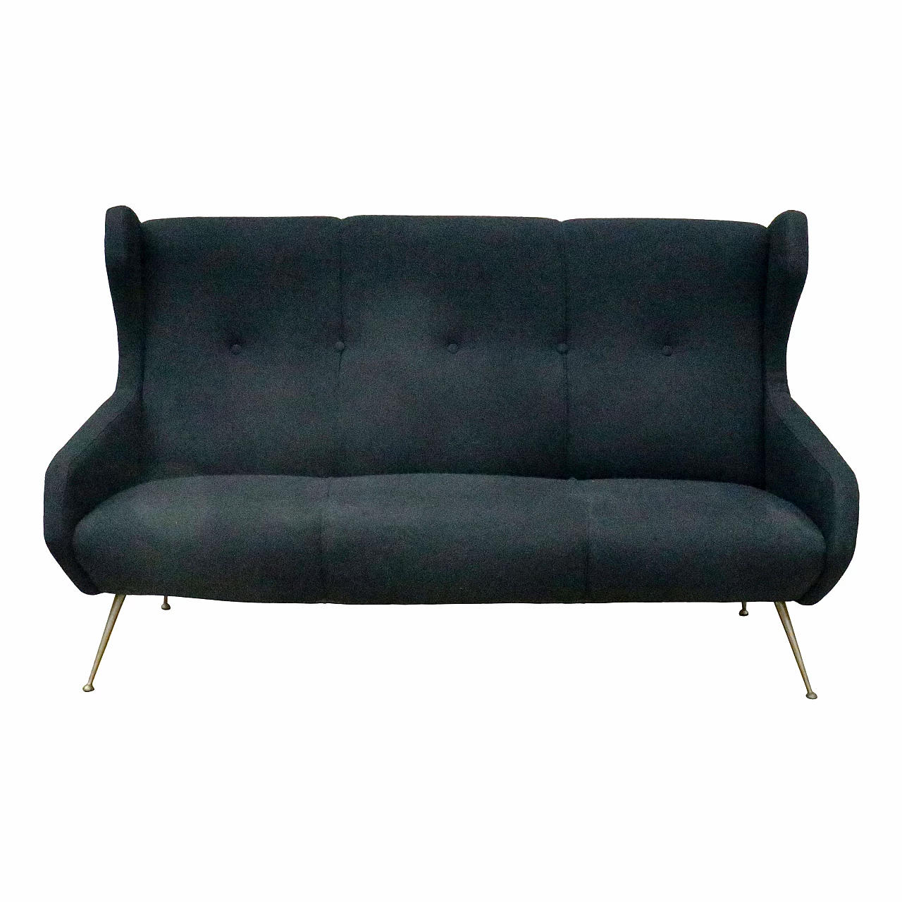 Black fabric sofa with brass feet, 1950s 7