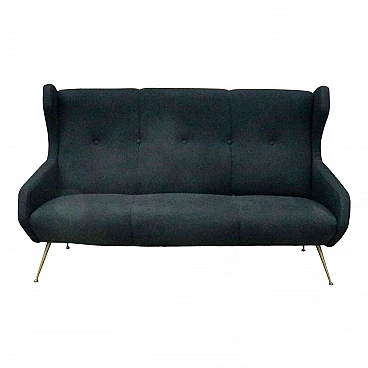 Black fabric sofa with brass feet, 1950s
