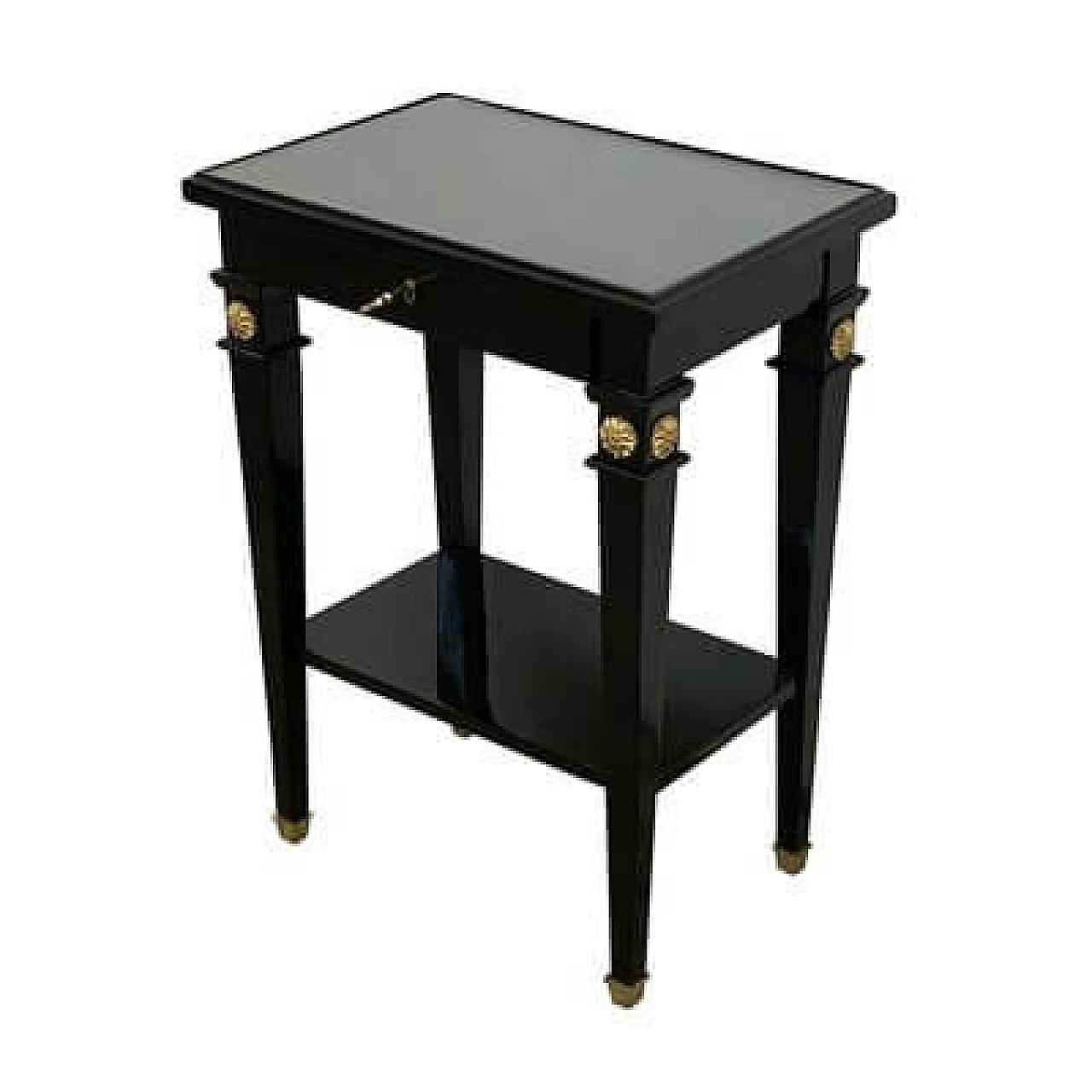 Pair of black lacquered wood side tables with glass top, 1990s 2
