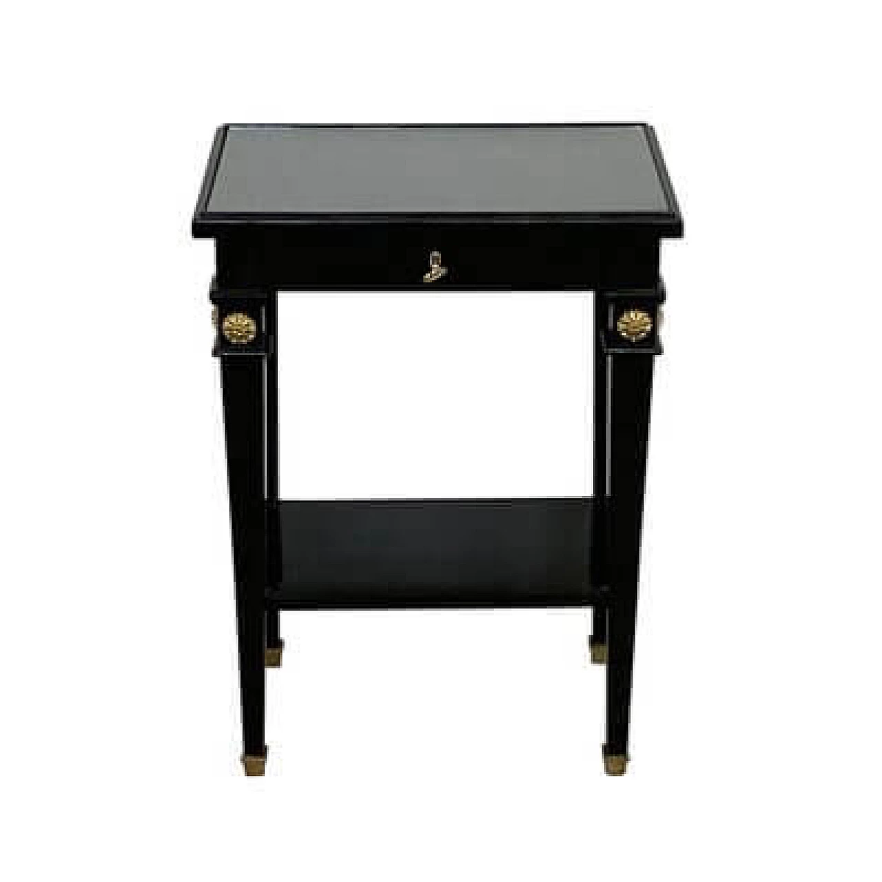 Pair of black lacquered wood side tables with glass top, 1990s 4