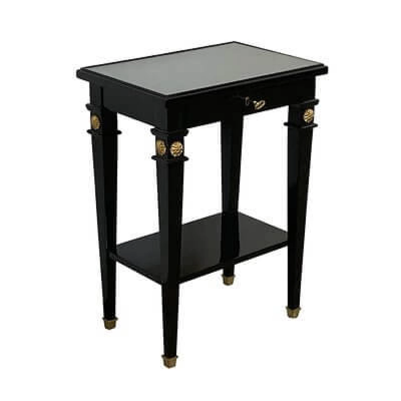 Pair of black lacquered wood side tables with glass top, 1990s 5