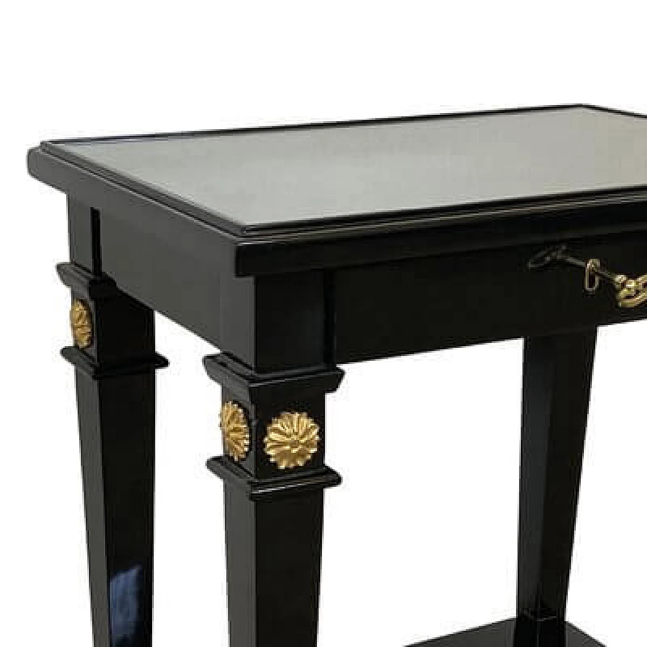 Pair of black lacquered wood side tables with glass top, 1990s 6