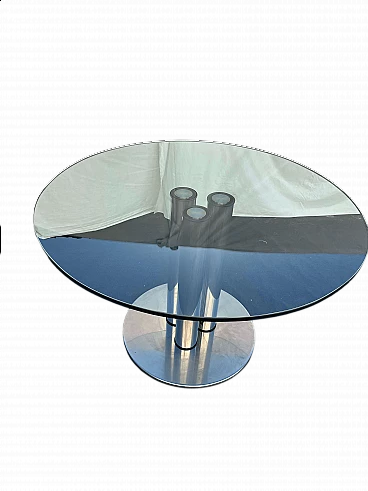 Marcuso steel table with glass top by Marco Zanuso for Zanotta, 1970s