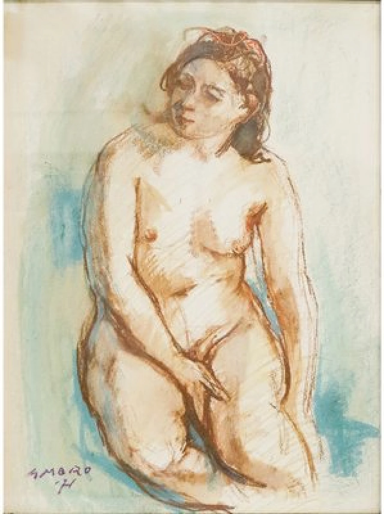 Moro, nudo femminile seduto, disegno a pastello su cartoncino, 1971 1