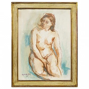 Moro, nudo femminile seduto, disegno a pastello su cartoncino, 1971