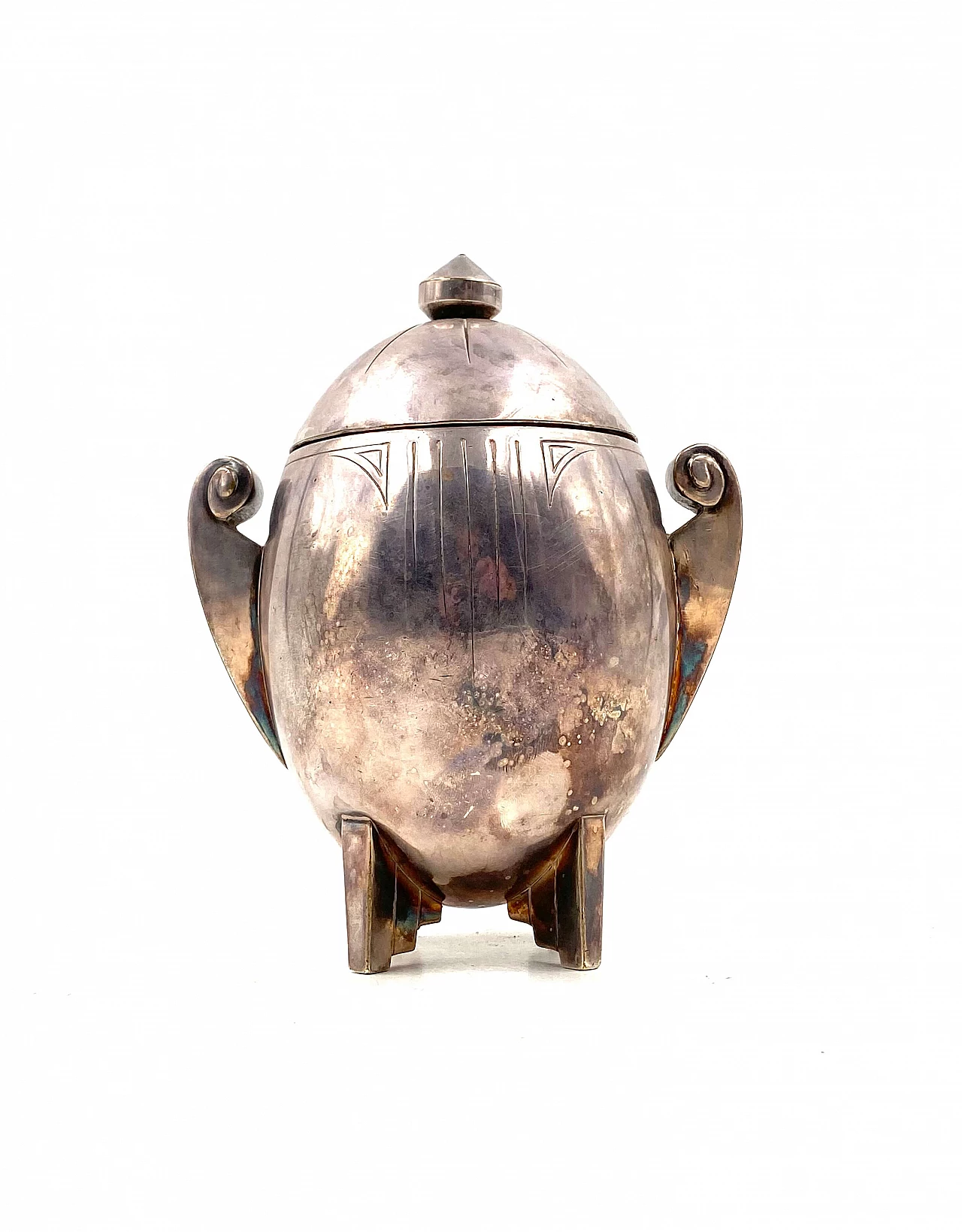 Art Deco sugar bowl in silver-plated metal, 1920s 6