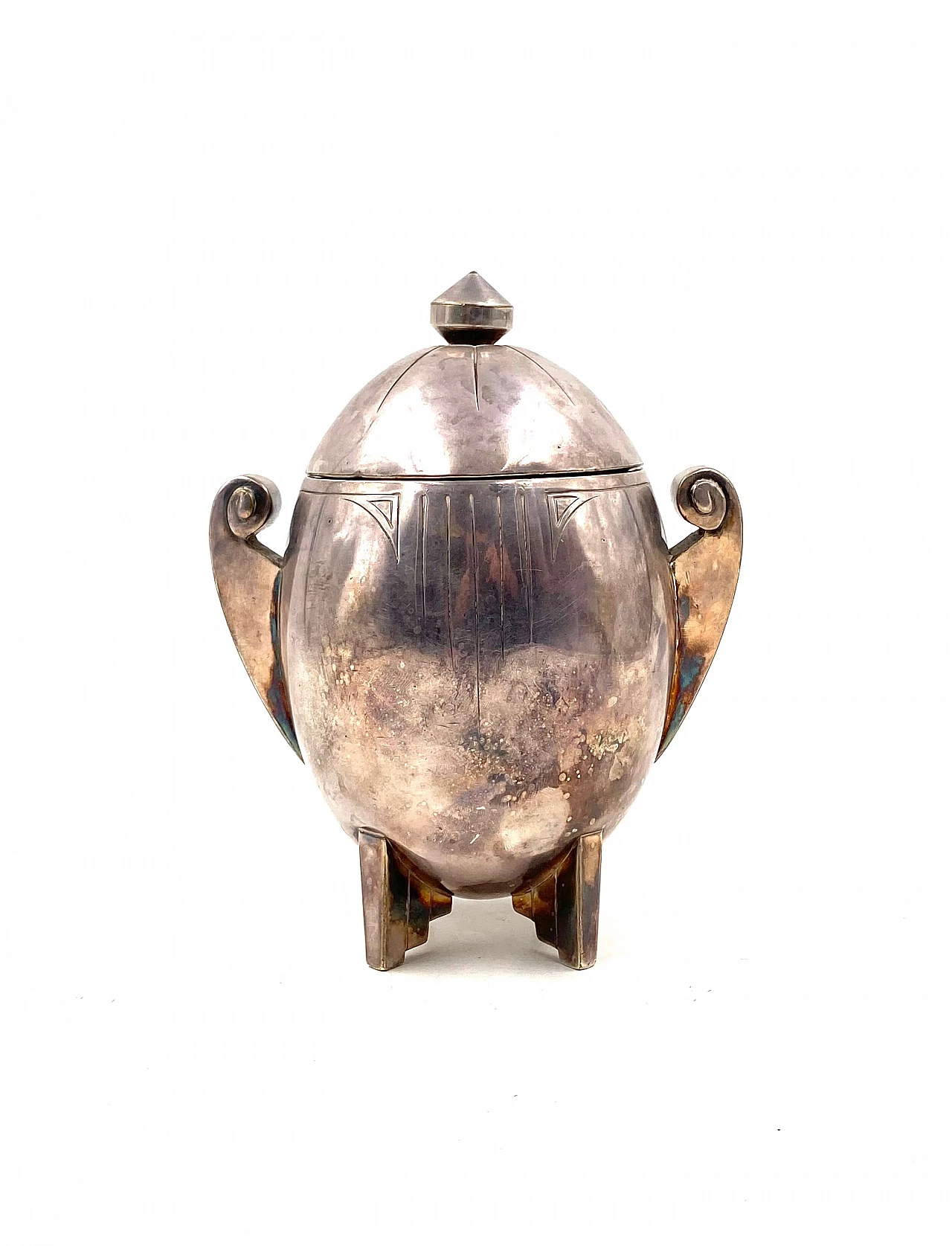 Art Deco sugar bowl in silver-plated metal, 1920s 7