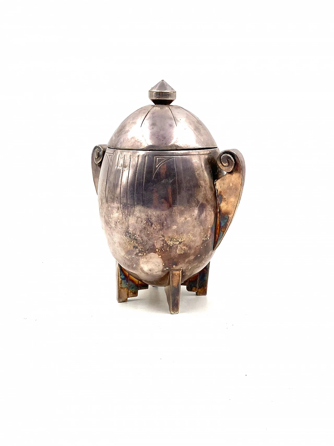 Art Deco sugar bowl in silver-plated metal, 1920s 8