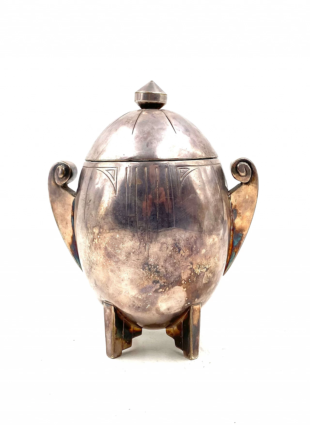 Art Deco sugar bowl in silver-plated metal, 1920s 12