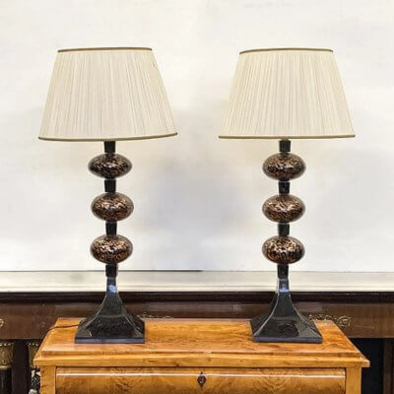 Coppia di lampade da tavolo con stelo in vetro di Murano, anni '60 2