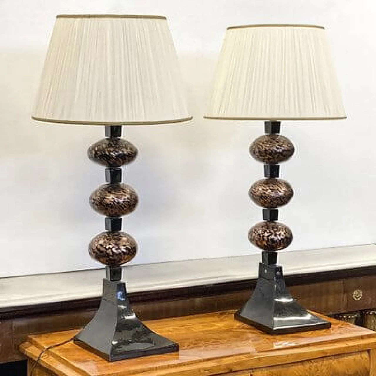 Pair of Murano glass table lamps with stem, 1960s 3