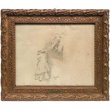 Raffaello Sorbi, Il riposo di Dante, disegno a matita su carta, '800